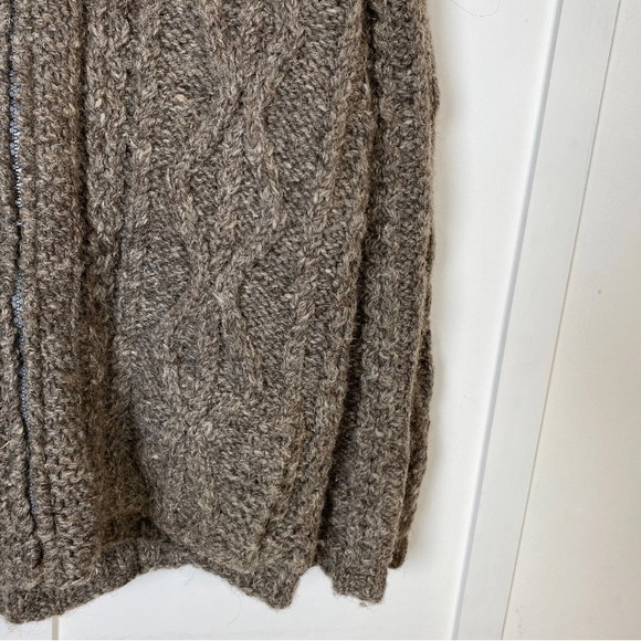 Pachamama Hooded Jumper Zip Heavy Knit 100% Wool Large Brown - Picture 3 of 13